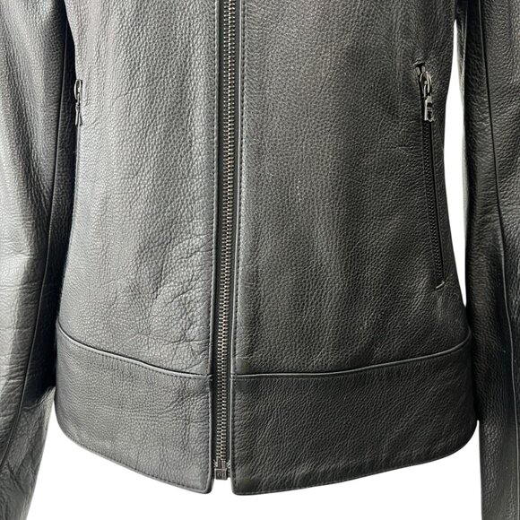 $595 Theory Black Full Zip Leather Jacket size Small - Picture 3 of 9